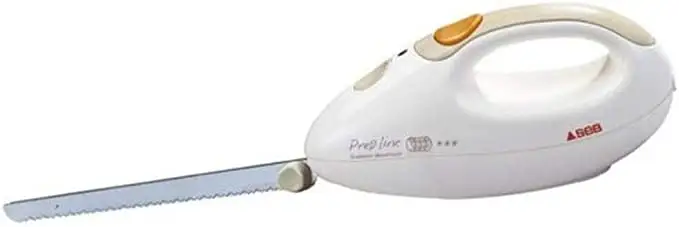 Seb 852301 Couteau Electrique PrepLine Lames a Decouper Tranche Viande Charcuterie Pain Surgeles 100W Blanc